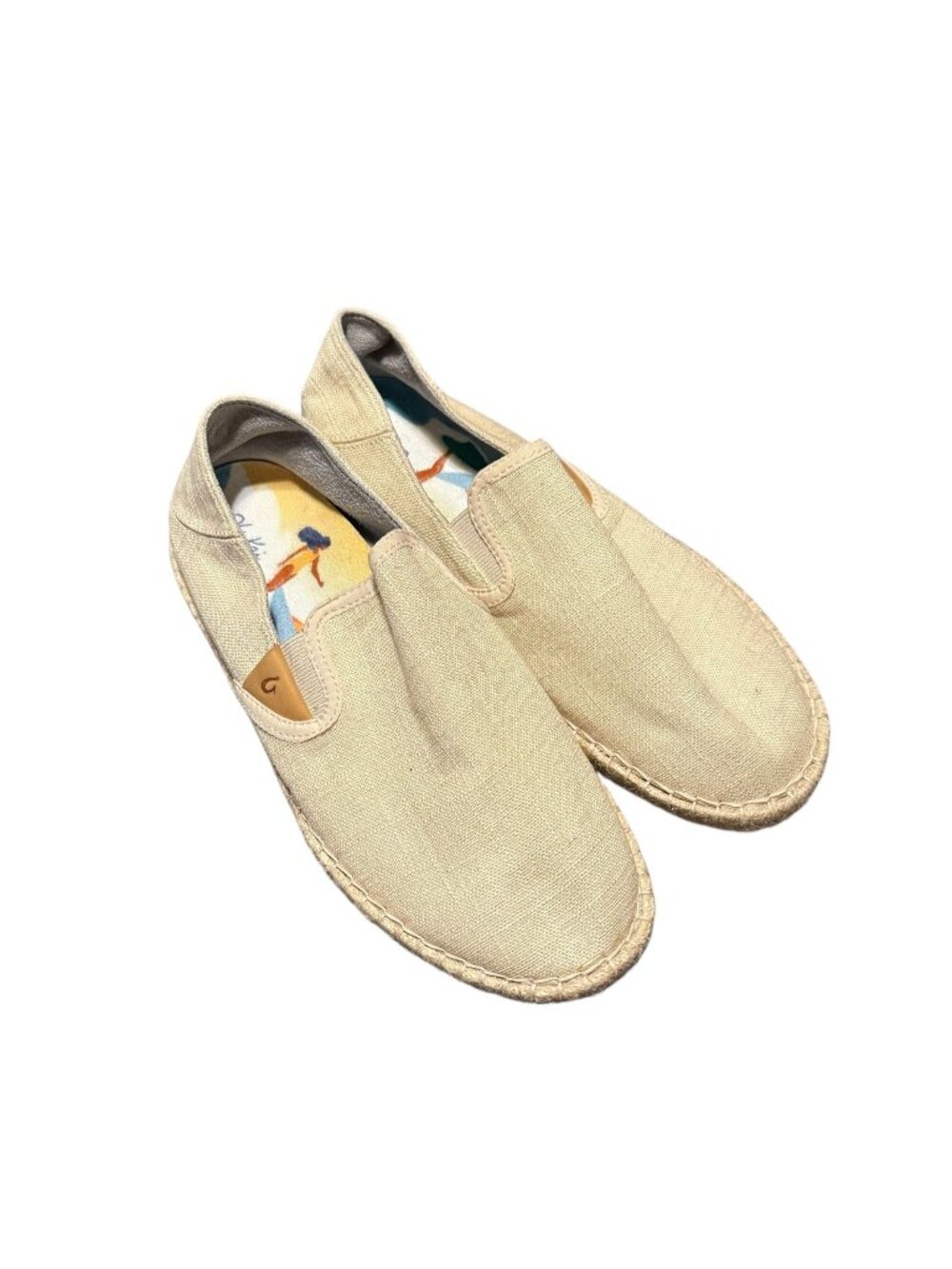 Olukai Womens Tan Canvas Slip-On Espadrille Shoes Size 7.5 Stylish & Comfortable